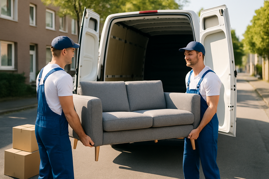 Möbeltransport per Beiladung Essen – Sofa wird in den Transporter geladen